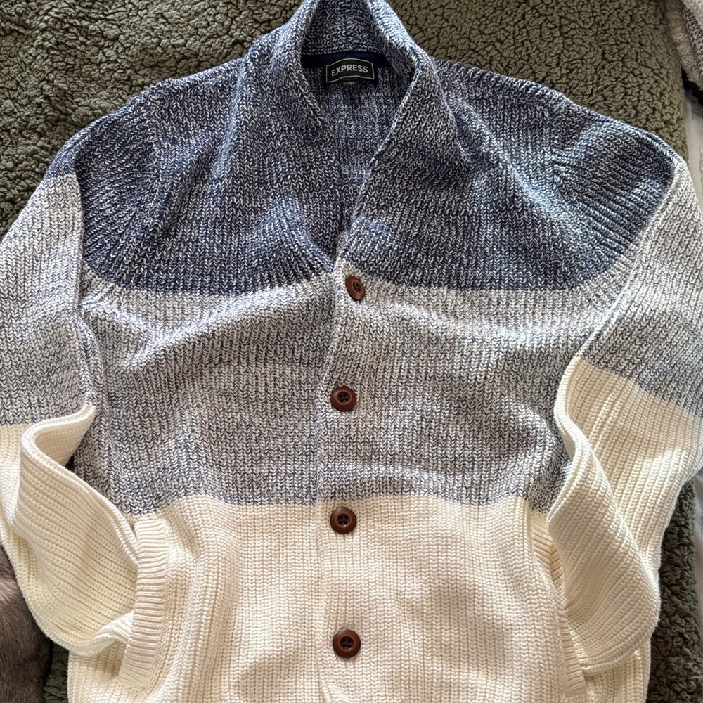 Express Men's Cardigan in Gray and Cream